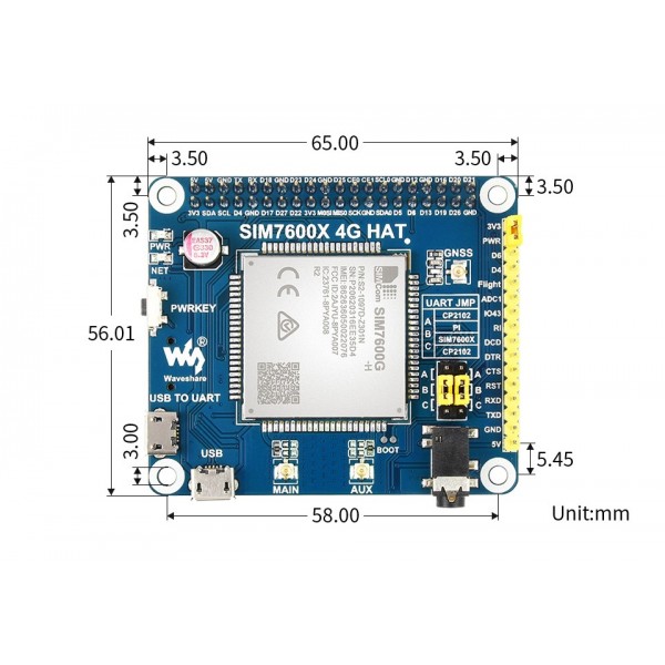 Waveshare SIM7600G-H 4G HAT - voor Raspberry Pi
