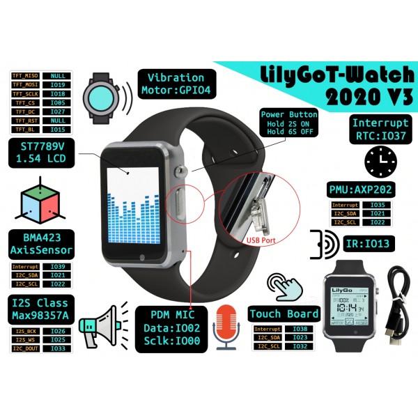 LilyGO TTGO T-Watch-2020 V3 - ESP32 - Black