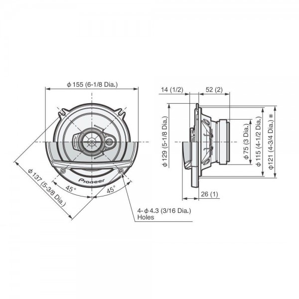 Pioneer TS-A1370F Speaker Set - 3-way Coaxial - 4Ω 50W - 13cm