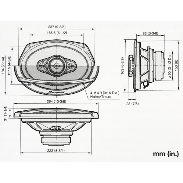 Pioneer TS-A6980F Speakerset - 4-weg Coaxiaal - 4Ω 100W - 16x24cm