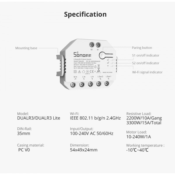 Sonoff Dual R3 - Wi-Fi Switch with Power Meter