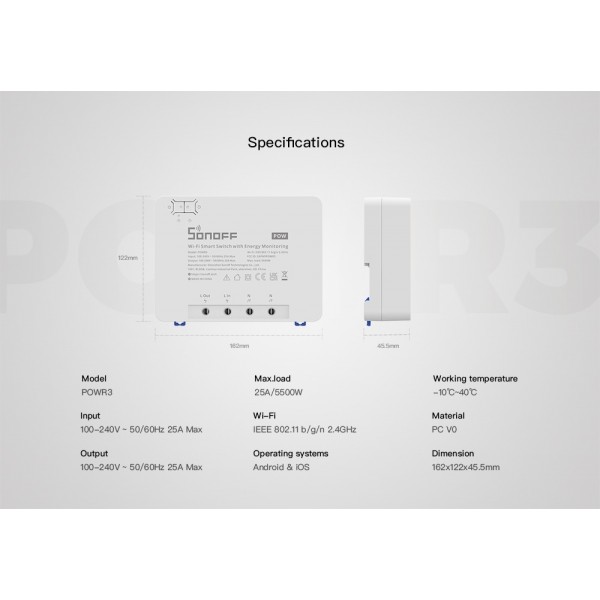 Sonoff POW R3 - Wi-Fi Switch with Power Meter