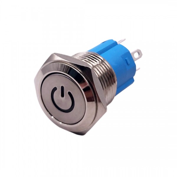 Metal Push Button 16mm - Raised - On-Off - with 3-6V White LED - On-Off Symbol