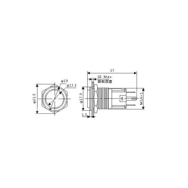 Metal Push Button 16mm - Raised - On-Off - with 3-6V Red LED