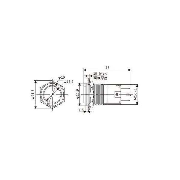Metalen Drukknop 16mm - Verhoogd - Reset - met 3-6V Groene LED - met Kabel