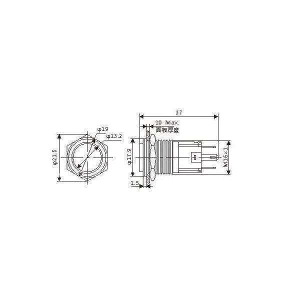 Metal Push Button 16mm - Raised - On-Off - with 3-6V Green LED - On-Off Symbol