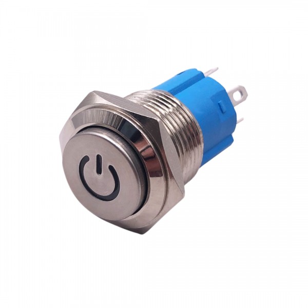 Metal Push Button 16mm - Raised - On-Off - with 3-6V Red LED - On-Off Symbol