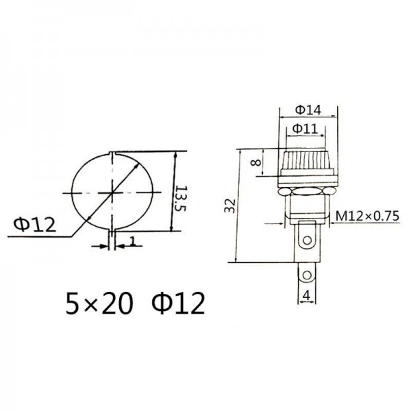 Inbouw Zekeringhouder 5x20mm