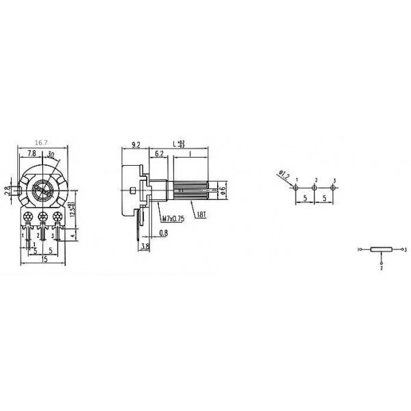 10kΩ Standard Potentiometer - 1 Channel - Linear - 15mm