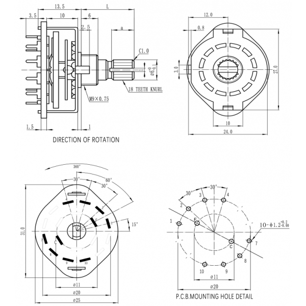Rotary Switch - 2x4 Positions