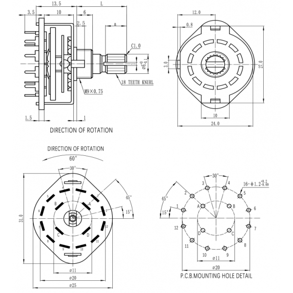 Rotary Switch - 4x3 Positions