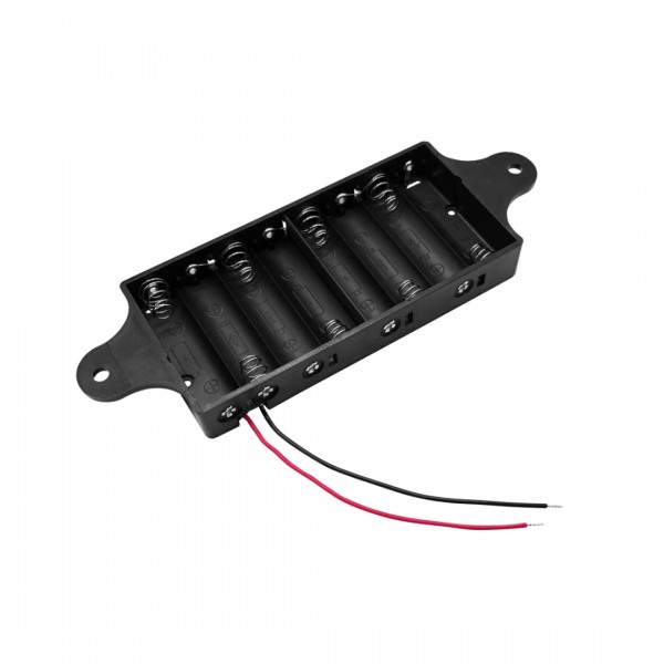 8x AA Battery Holder with Loose Wires and Mounting Tab