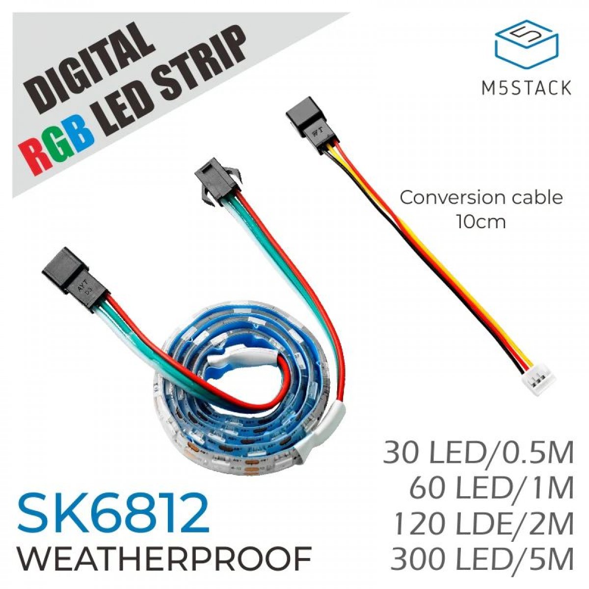 M5stack Led M5Stack Weerbestendige SK6812 RGB LED Strip - 30 LEDs - 50cm - M5STACK-A093