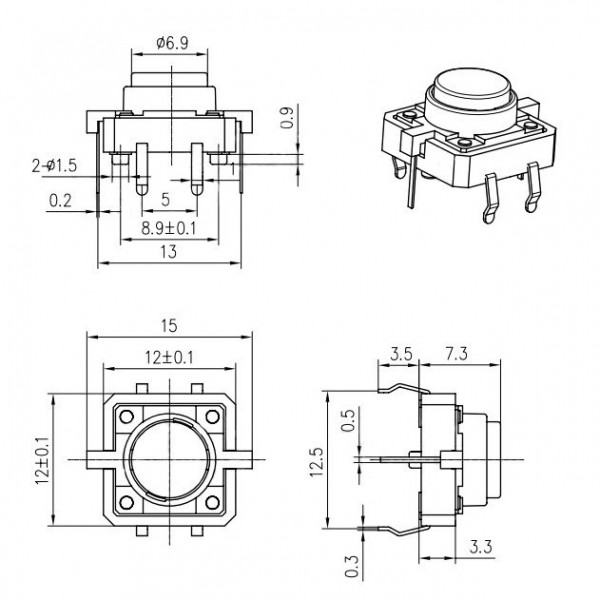 Tactile Pushbutton Switch 4 Pin - With Blue LED Lighting