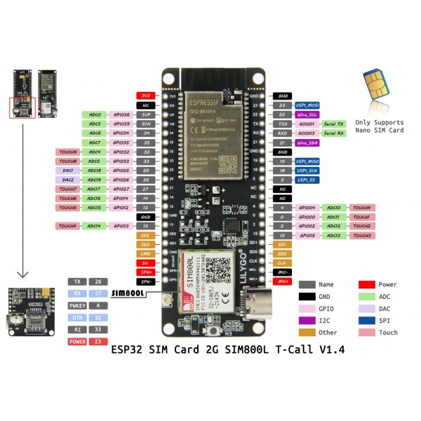 LilyGO TTGO T-Call ESP32 - with SIM800L - IP5306