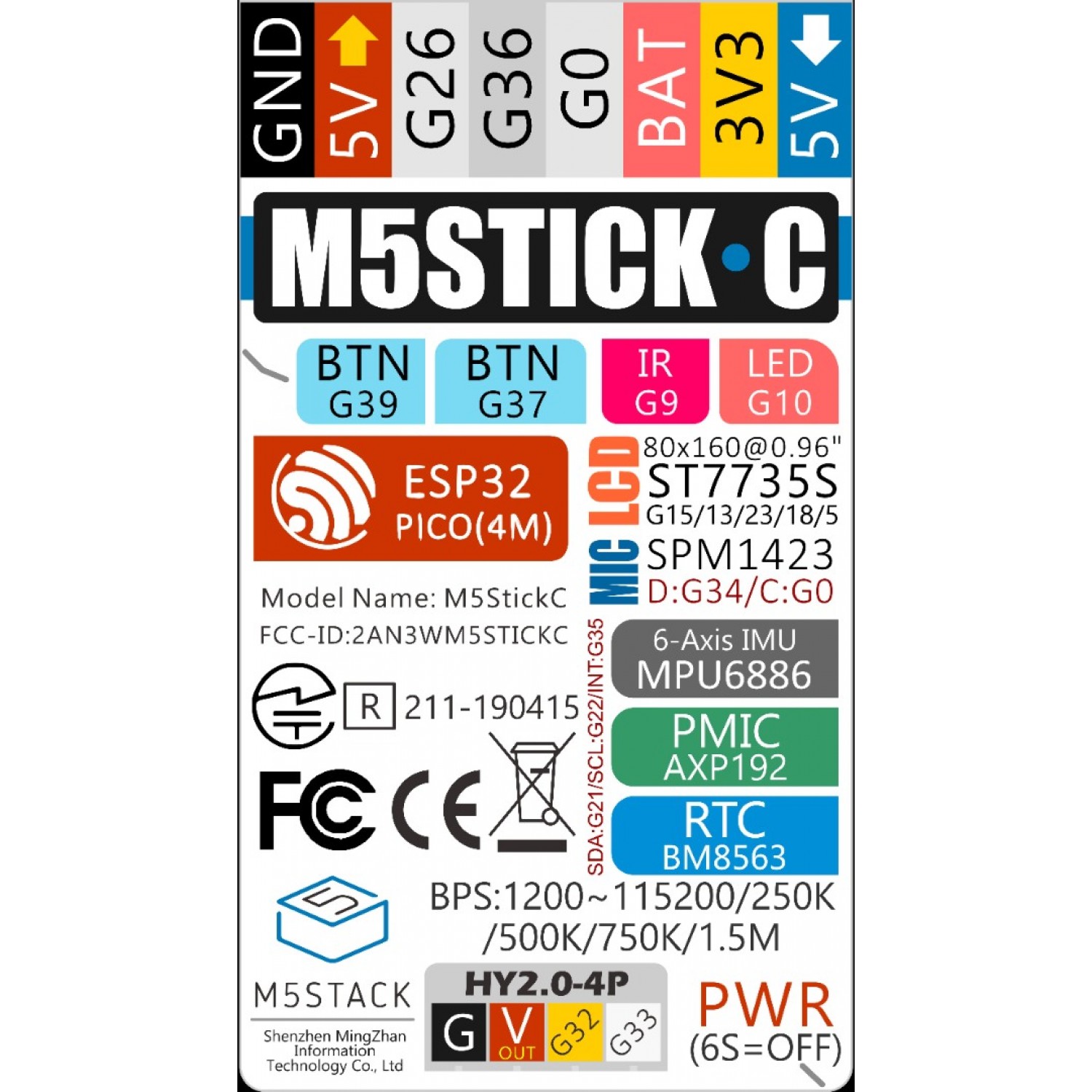 M5 Microcontroller M5Stack M5StickC - ESP32 Development Board - M5STACK-K016-C