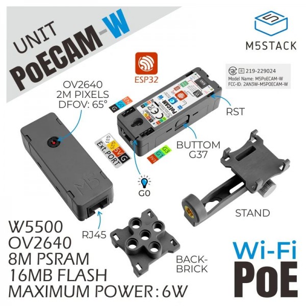 M5Stack PoECAM-W PoE Camera - OV2640 - with Wi-Fi