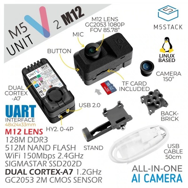 M5Stack Unit-V2 M12 - met Camera's - Wi-Fi