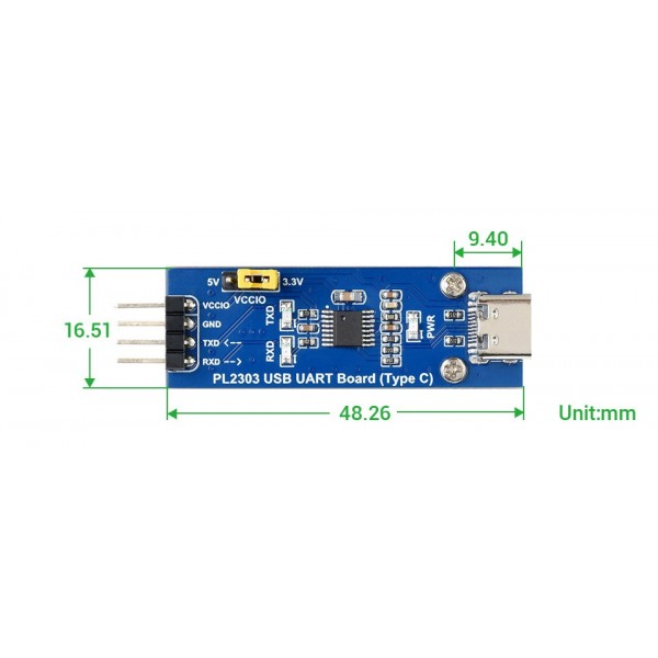 Waveshare PL2303GS TTL USB naar Serieel Converter - USB-C - 3.3-5V