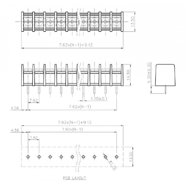 Barrier Strip Screw Terminal - 2p - 7.62mm