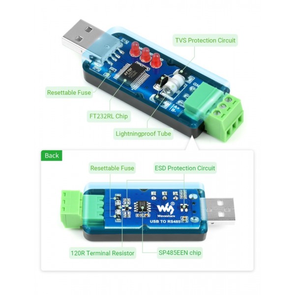 Waveshare Industrial Bi-directional USB to RS485 Converter - FT232RL