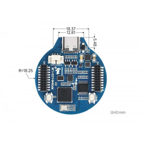 Waveshare RP2040-LCD-1.28 Board met 1.28 Inch Rond Display en IMU