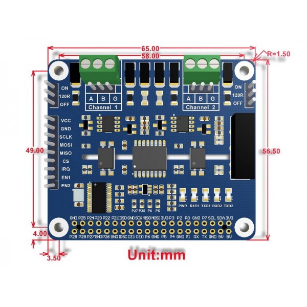 Waveshare Isolated RS485 HAT - 2 Channels - for Raspberry Pi