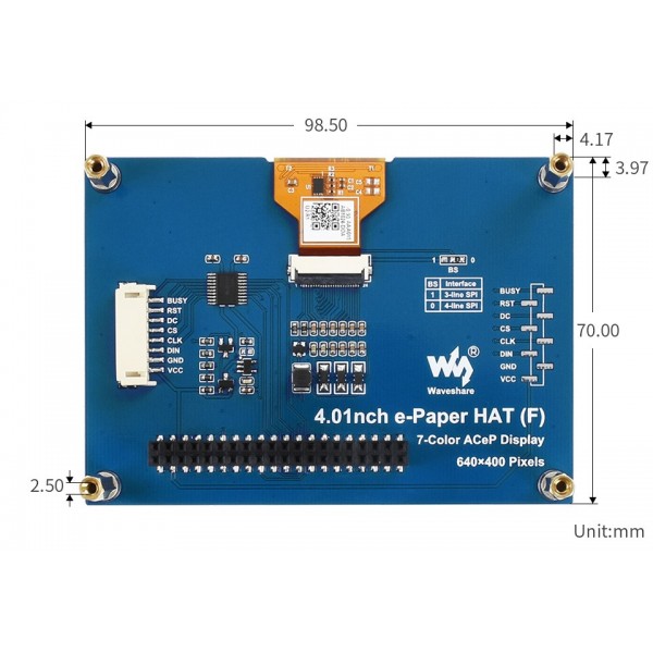 Waveshare 4.01 inch E-Ink E-Paper Display HAT - ACeP 7 Colors  - for Raspberry Pi