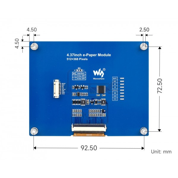 Waveshare 4.37 inch SPI E-Ink E-Paper Display (G) - 4 Colors