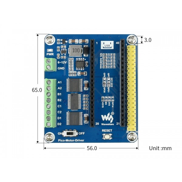 Waveshare DC Motor Driver Module for Raspberry Pi Pico - 4 Channels