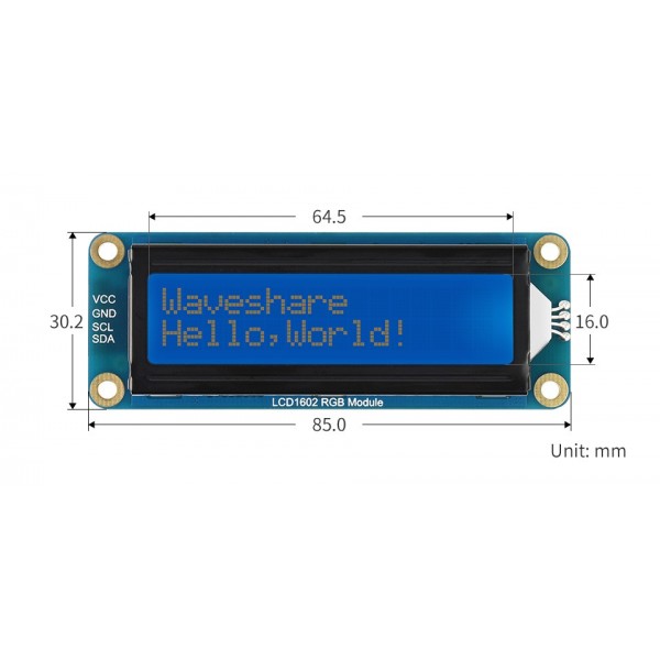 Waveshare 16x2 LCD Display with RGB Blacklight - I2C