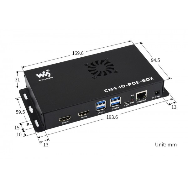 Waveshare PoE Mini-Computer with Enclosure - for Raspberry Pi CM4