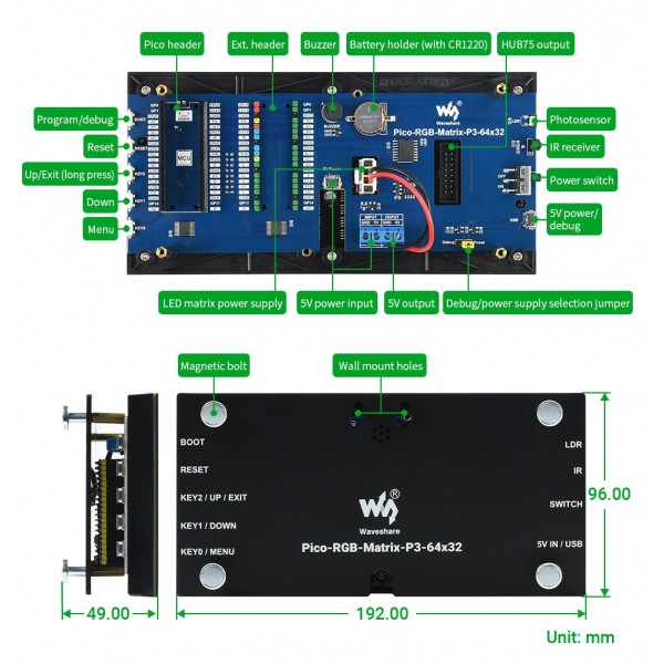 Waveshare Multi-Feature 64x32 RGB LED Matrix