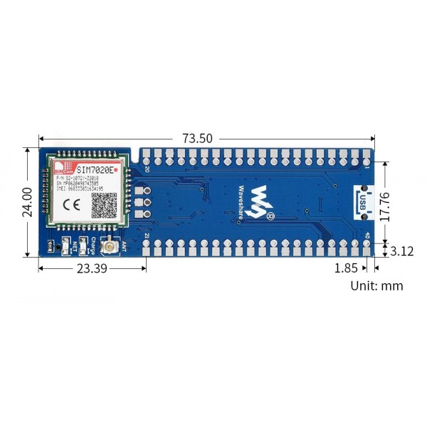 Waveshare SIM7020E NB-IoT Module - voor Raspberry Pi Pico