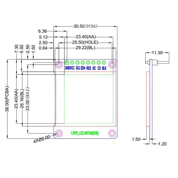 1.3 inch IPS-TFT Display 240*240 pixels - SPI - ST7789V3 - 3.3V