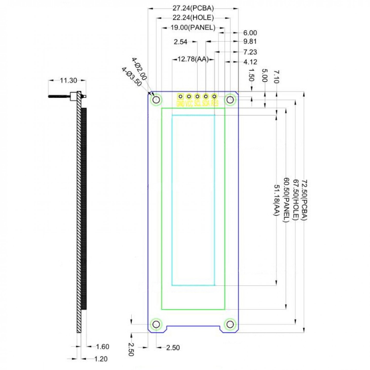 2.08 inch OLED Display 256*64 pixels - White - I2C - ZJY-2.08OLEDWHITE