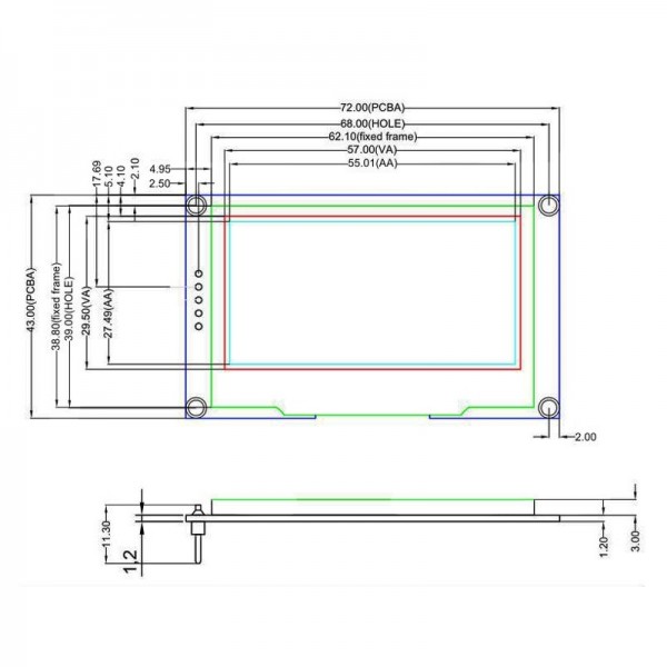 2.42 inch OLED Display 128*64 pixels - Blauw - I2C