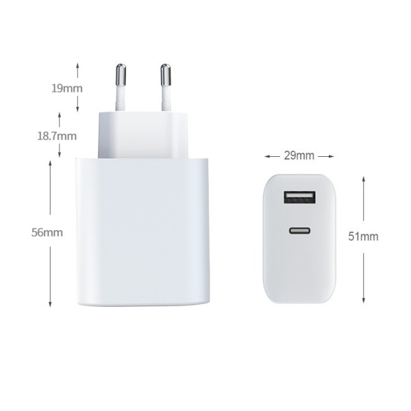 Dual USB-C USB-A PD Lader - 5-21V 3A 65W - Wit