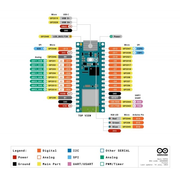 Arduino Nano ESP32 - ESP32-S3 - Losse Headers
