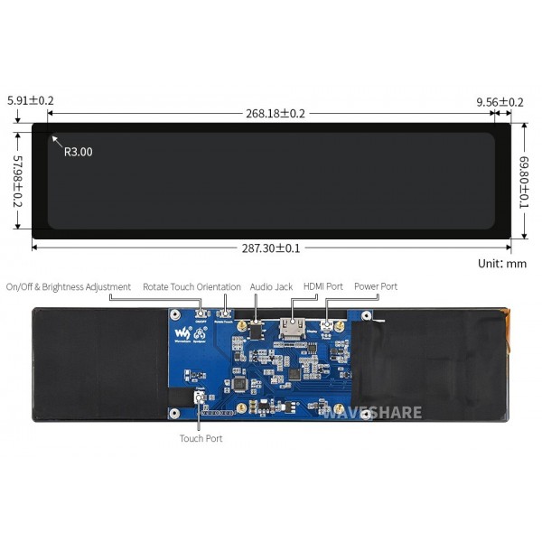 新品WAVESHARE 11.9ディスプレイ本体 320*1480。19454 11.9inch Capacitive Touch Screen LCD, 320×1480, HDMI, IPS