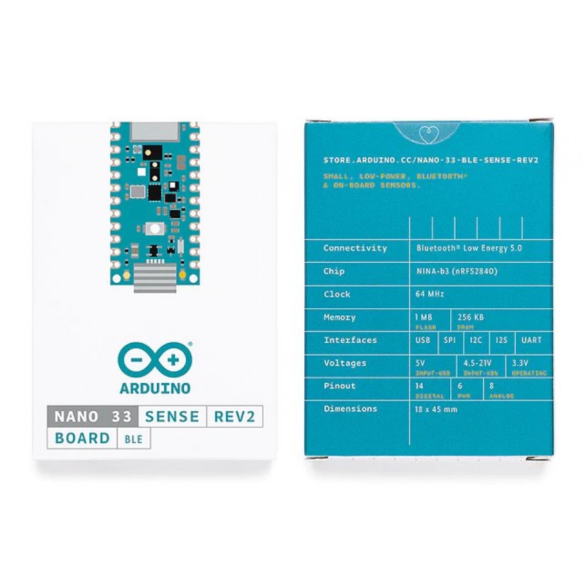 Arduino Nano 33 BLE Sense Rev2 - nRF52840 - Separate headers - ABX00069