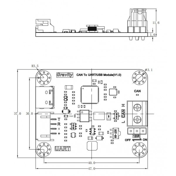 DFRobot Gravity: CAN to TTL Communication Module with SLCAN Protocol - UART - USB