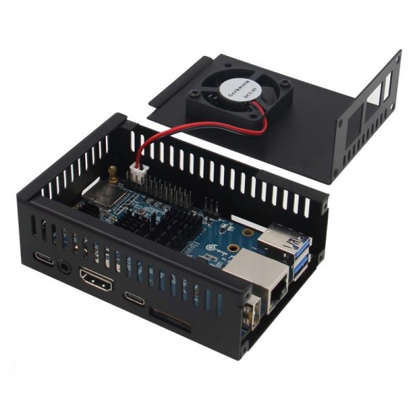 Geekworm N505 Metal Case for Orange Pi Pi 5(B) - with Fan and Heatsink - Black