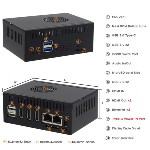 Geekworm N508 Metal Case for Orange Pi Pi 5 PLUS - with Fan -  SSD support - Black