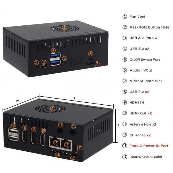Geekworm N508 V2 Metal Case for Orange Pi Pi 5 PLUS - with Fan -  SSD support - Black