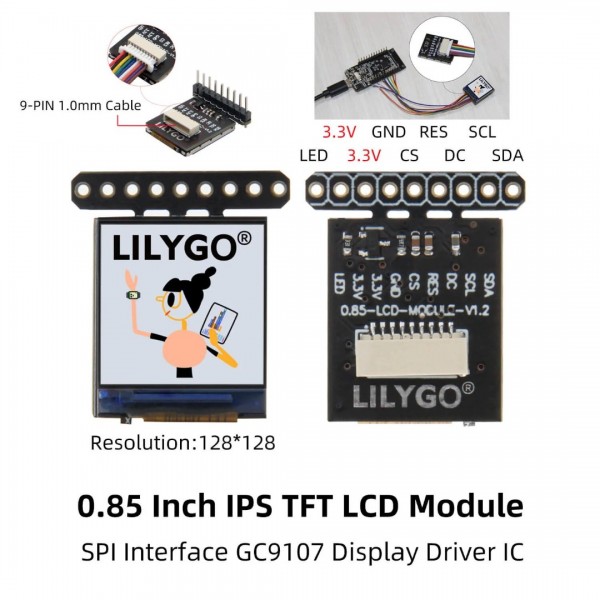 LilyGO 0.85 inch IPS-TFT-LCD Display - 128*128 Pixels - SPI