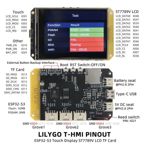 LilyGO T-HMI ESP32-S3 - 2.8 inch IPS-TFT Display - met Touchscreen
