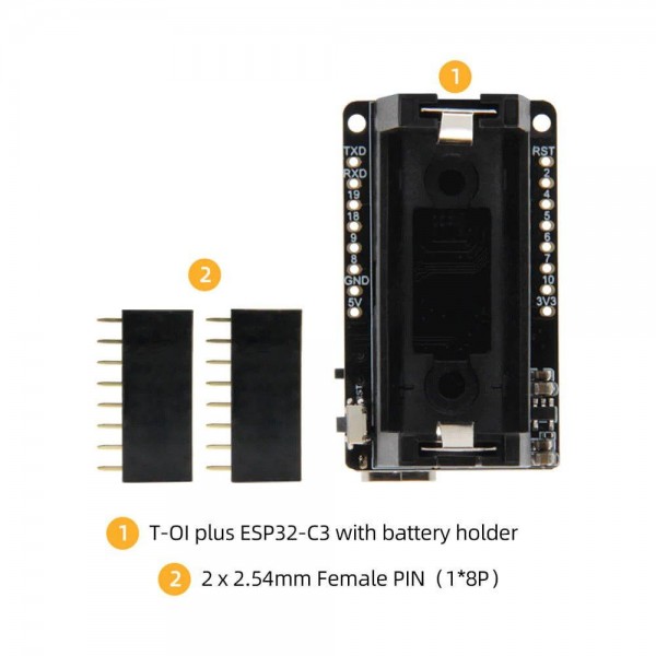 LilyGO TTGO T-OI Plus V1.3 - ESP32-C3 - met 16340 Batterijhouder