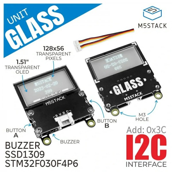 M5Stack Glass Unit - 1.51inch Transparant OLED Display - 128*64