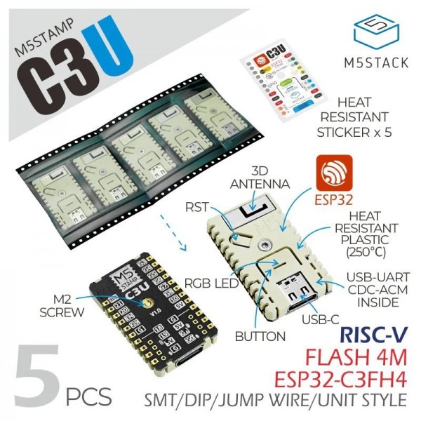 M5Stack M5Stamp C3U - ESP32-C3 - 5 pieces
